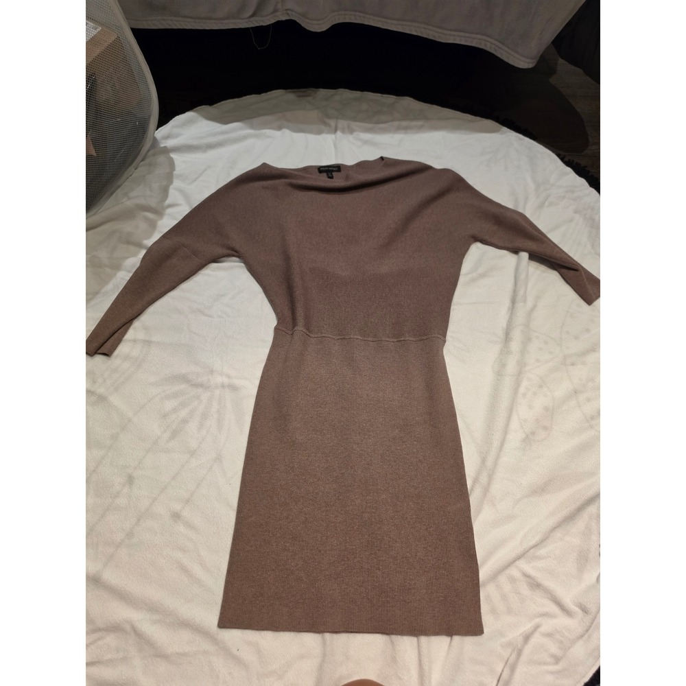 Banana Republic Petite Large Ribbed Knit Dolman Sleeve Sweater Dress Taupe Brown